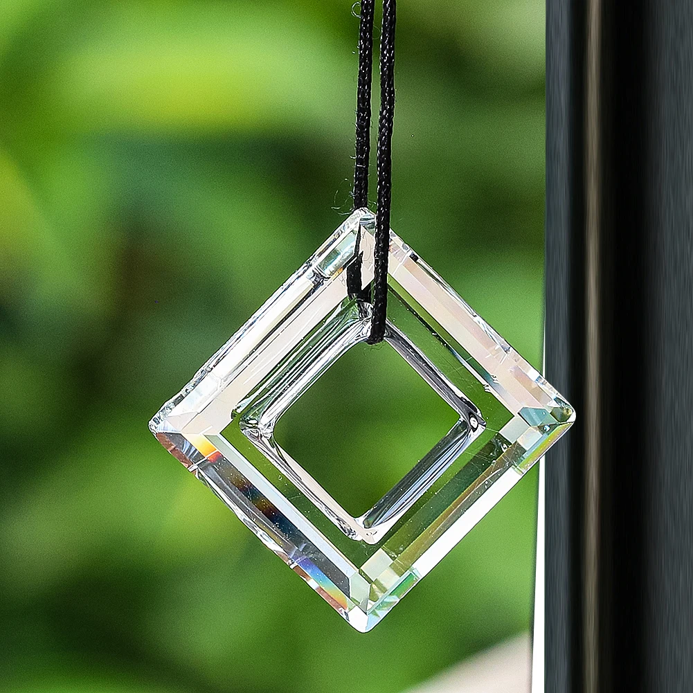 2PC 30MM Clear Geometry Square Faceted Prism Glass Crystal Shiny Sun Catcher Dangle Charm Chandelier Lamp Curtain Hanging Decor