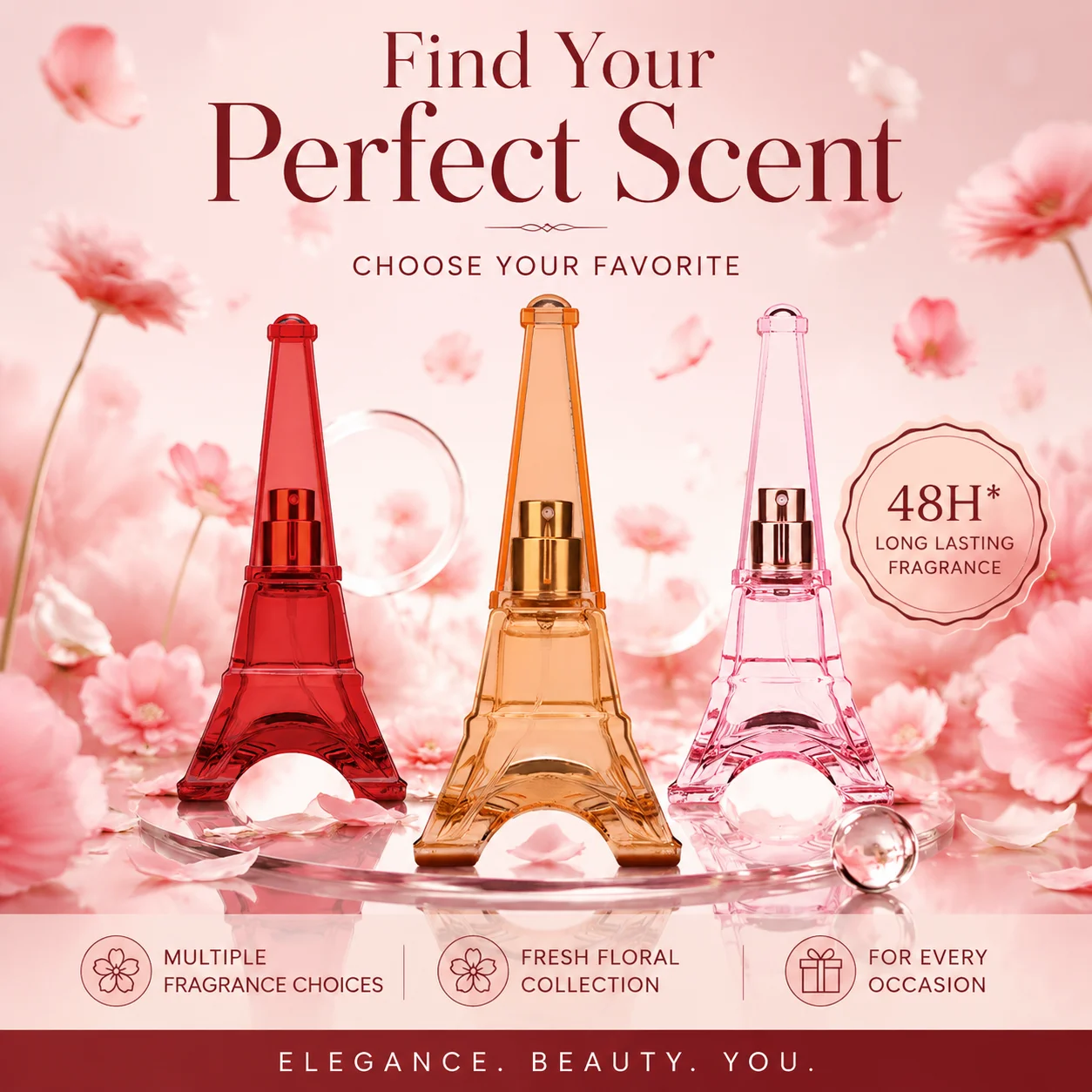 Perfume para mujer de larga duración, fragancia floral fresca de 50 ml, Eau de Parfum, mini botella con forma de Torre Eiffel, regalo romántico, perfume para mujer