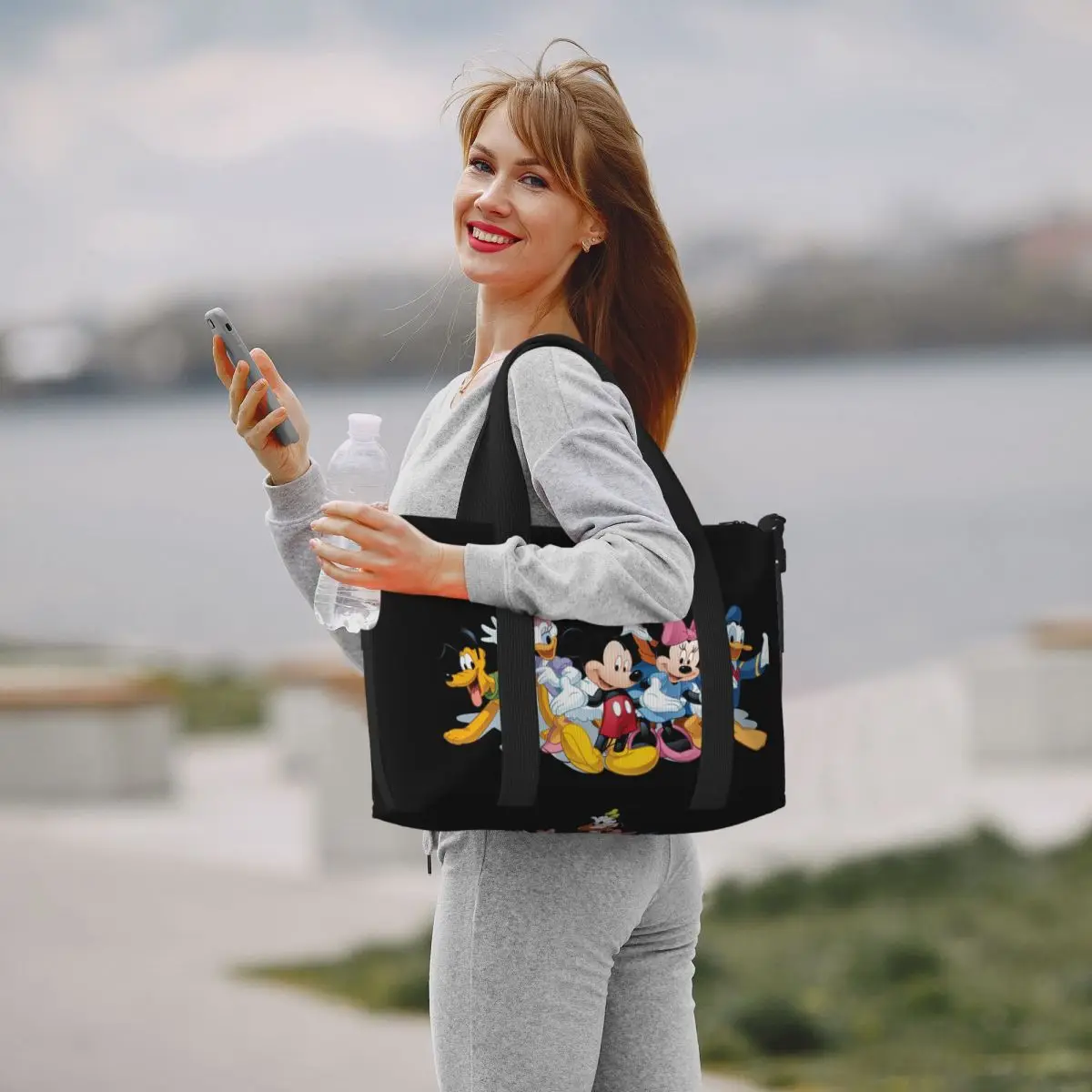 Borsa Tote da spiaggia personalizzata Mickey Mouse Minnie Collage per donna Extra Large Gym Carry On Travel Shopping Bags