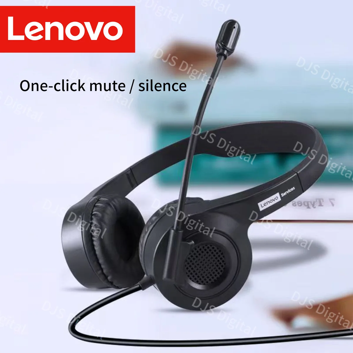 Lenovo Wired Headset On-Ear Stereo with Noise-Cancelling Microphone USB Connectivity Line Controls Headphones for Pc Mac Laptop