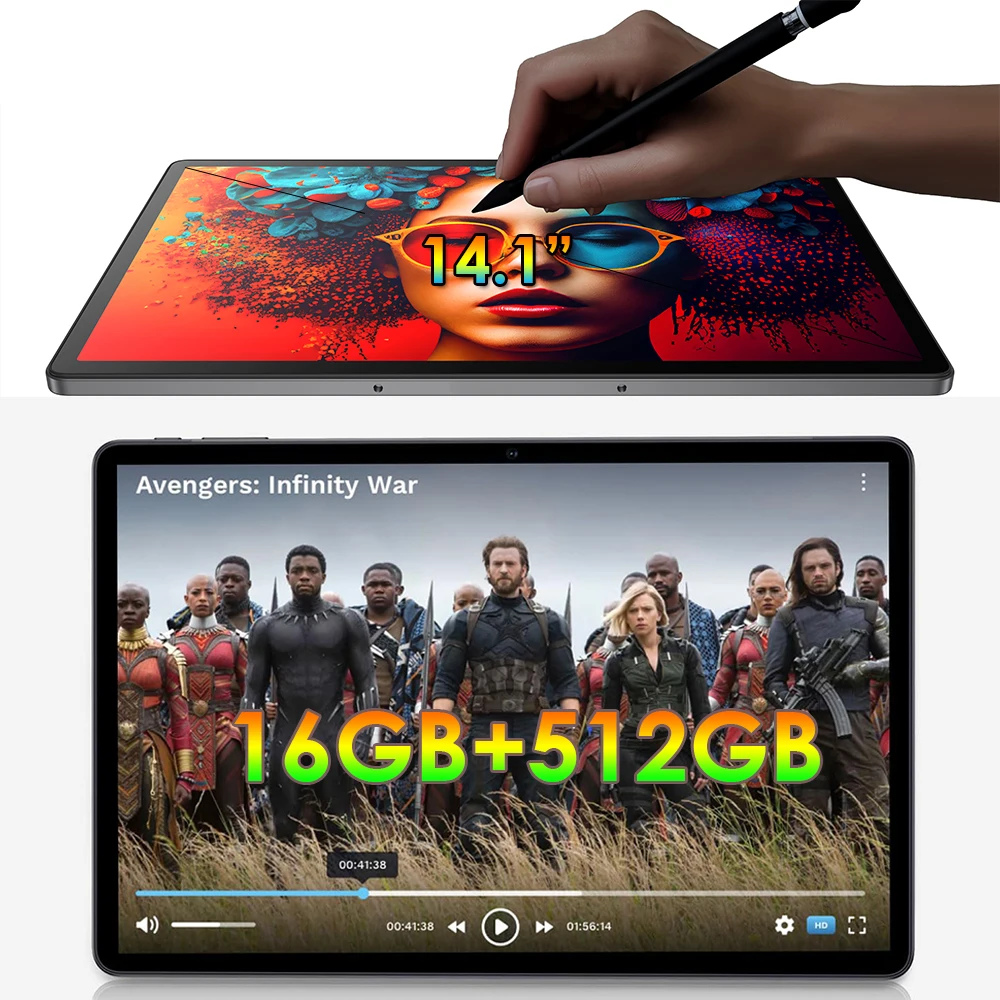 Tablette PC Ultra Grand Écran 14.1 Pouces, 16 Go + 512 Go, Appel Téléphonique, 12000mAh, 5G, WiFi, GPS, Pad MaxSub, Ordinateur Portable, Google Play, Android 14