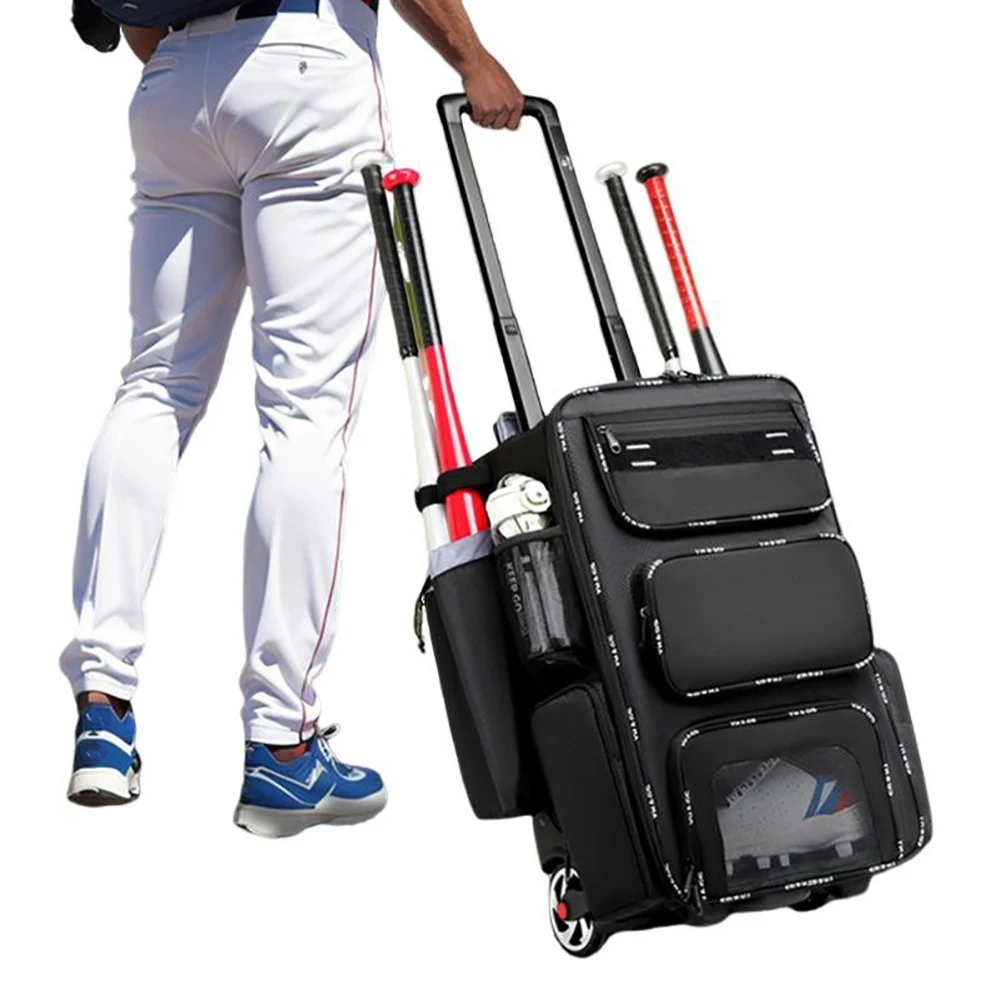 

Rolling Baseball Bag Wheeled Softball Bag With Fence Hook Sunglasses And Shoes Compartment Large Capacity Backpack For Helmet