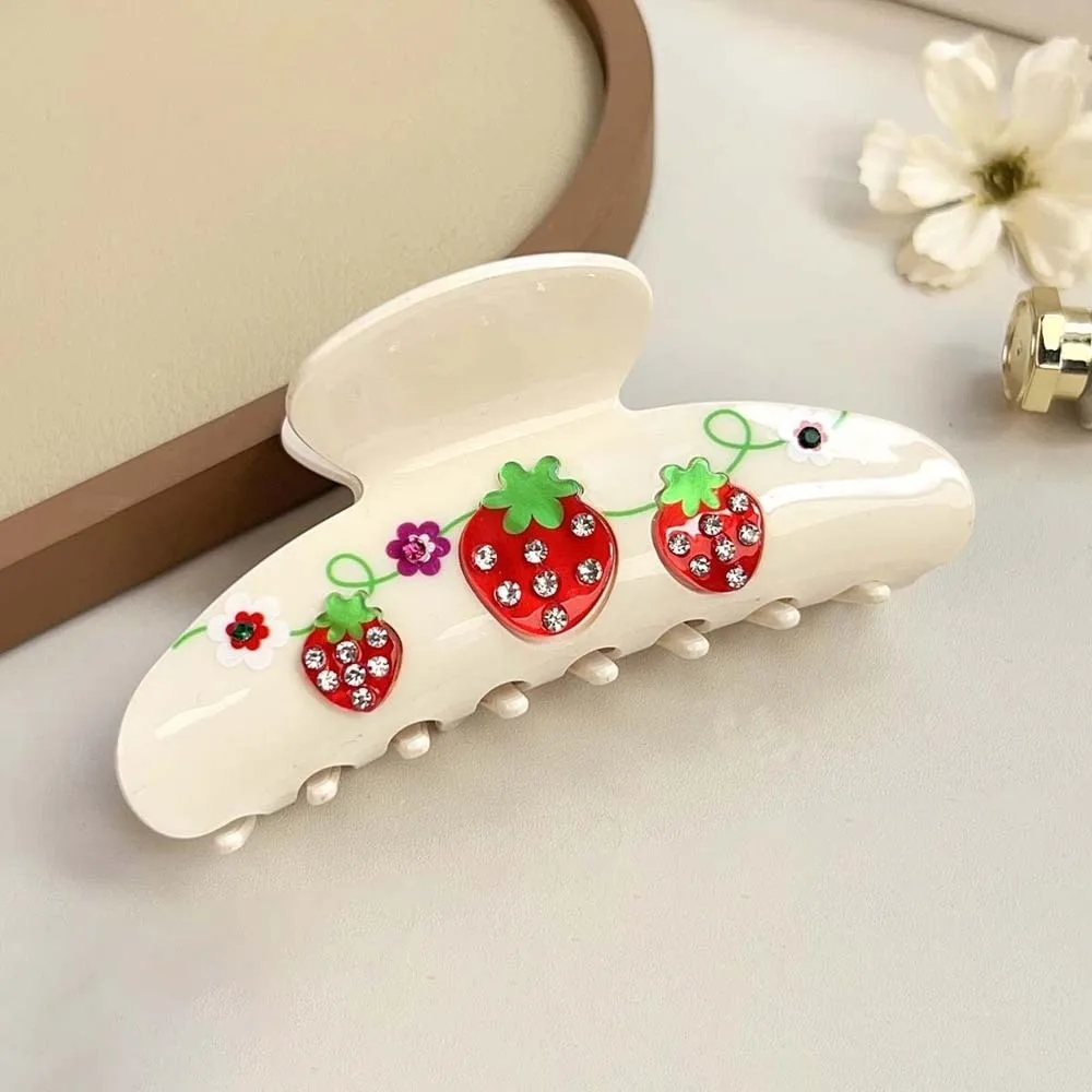 

Iridescent Rhinestone-inlay Hair Claw Korean Style Contrast Color Women Shark Clip Waterproof Elegant Acrylic Hair Claw