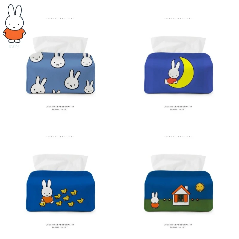Kawaii Miffy Japón lindo nicho Ins viento arroz conejo caja de pañuelos sala de estar almacenamiento de pañuelos arte coche dibujo caja de papel regalo