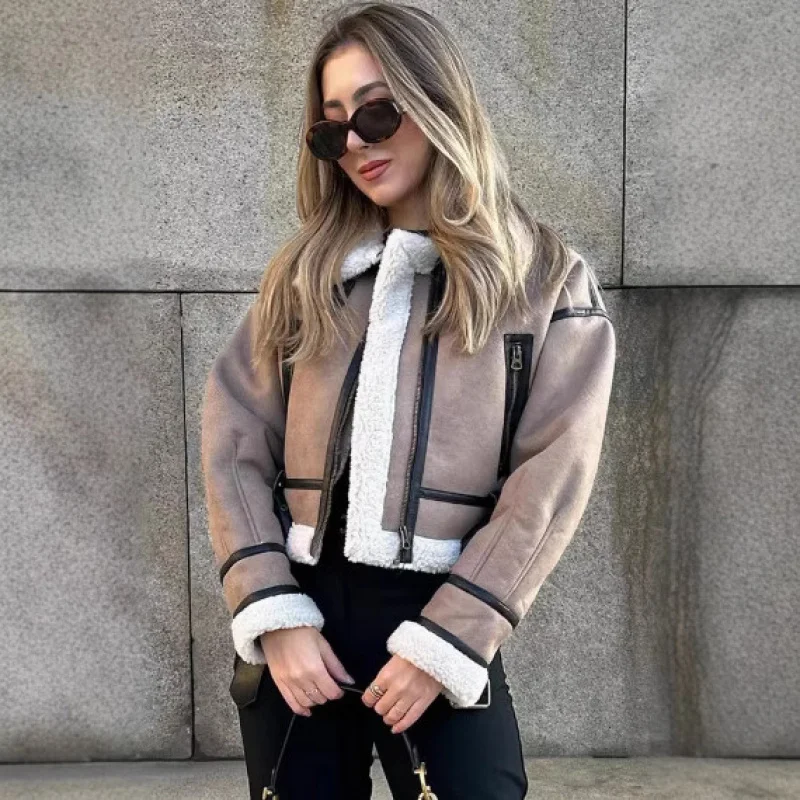 

AliExpress INS осень-зима Лидер продаж женская двусторонняя короткая куртка с отложным воротником и длинными рукавами пальто