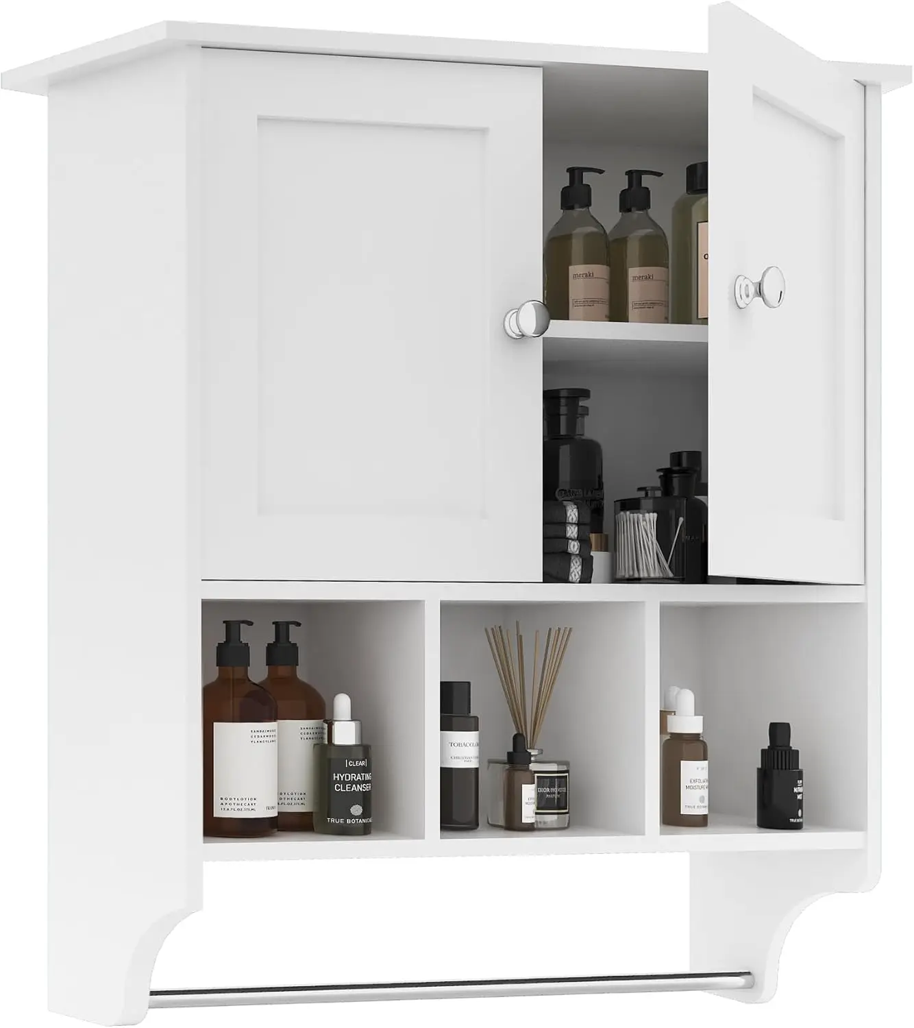 

Cabinets, Space Saving Wall Cabinet with 2 Doors and Adjustable Towel Rack Shelves, Storage Cabinet for Toilet, Bathroom, Living