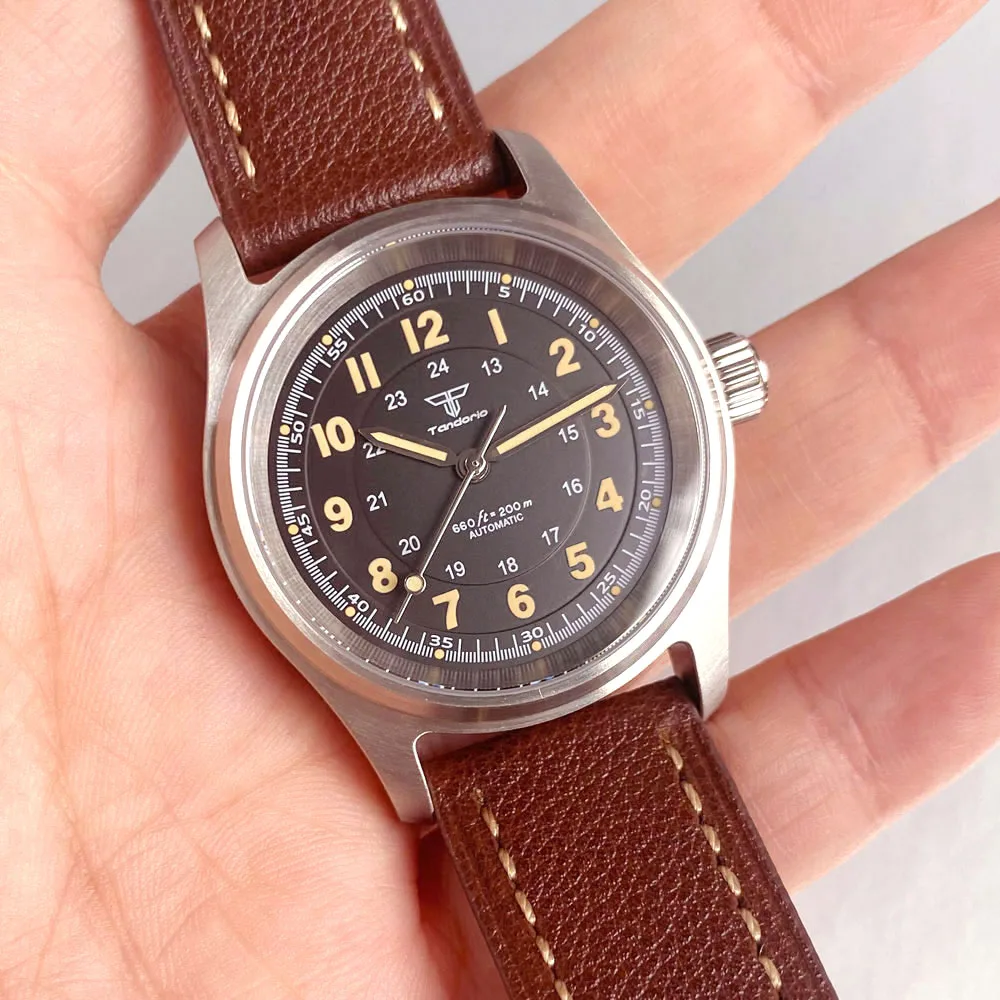 Tandorio Japan NH35 Pilot Automatic Men's Watch 36mm Miyota8215 PT5000 Mechanical 200m Waterproof Sapphire Crystal Luminous