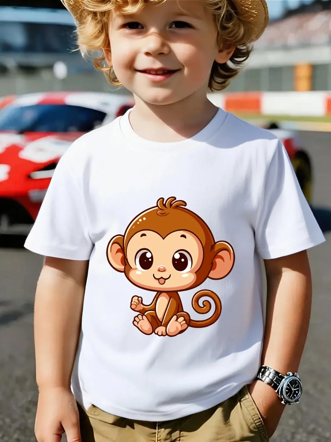 Cute Cartoon Baby Monkey Sitting Print Family Matching T Shirt Boys Girls Short Sleeve Parent Child Soft Cotton Casual Tops