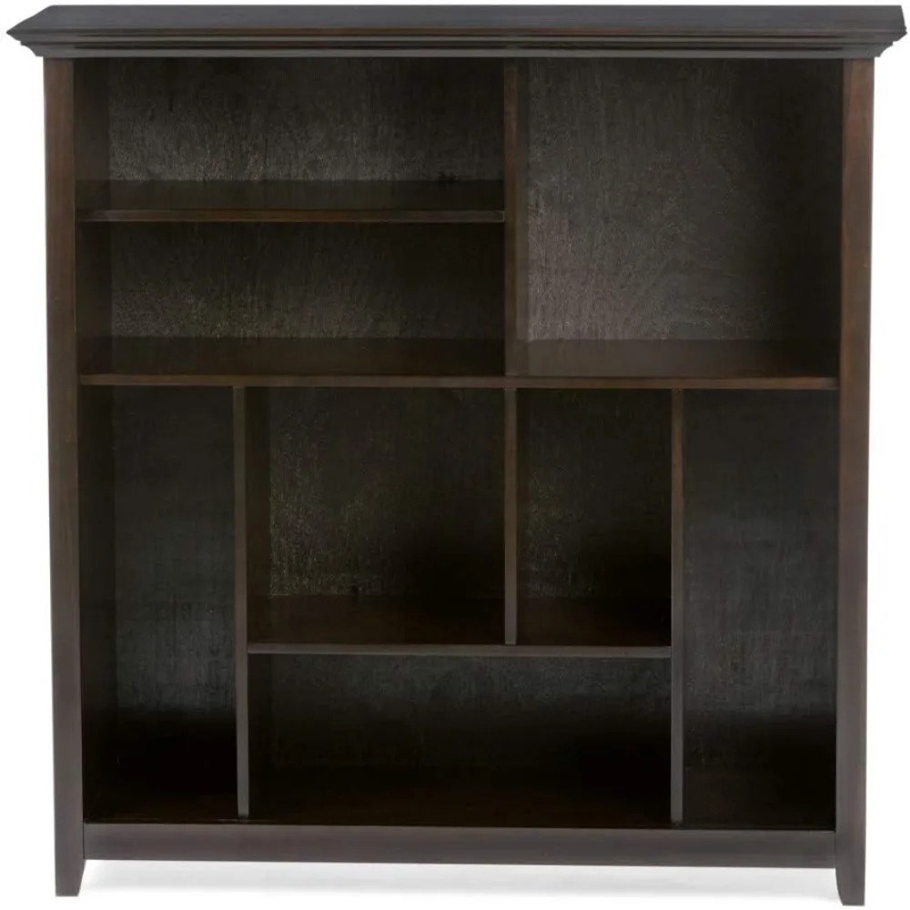 SOLID WOOD 44 inch Wide Transitional Multi Cube Bookcase and Storage Unit, Rectangle in Hickory Brown with 4 Shelves