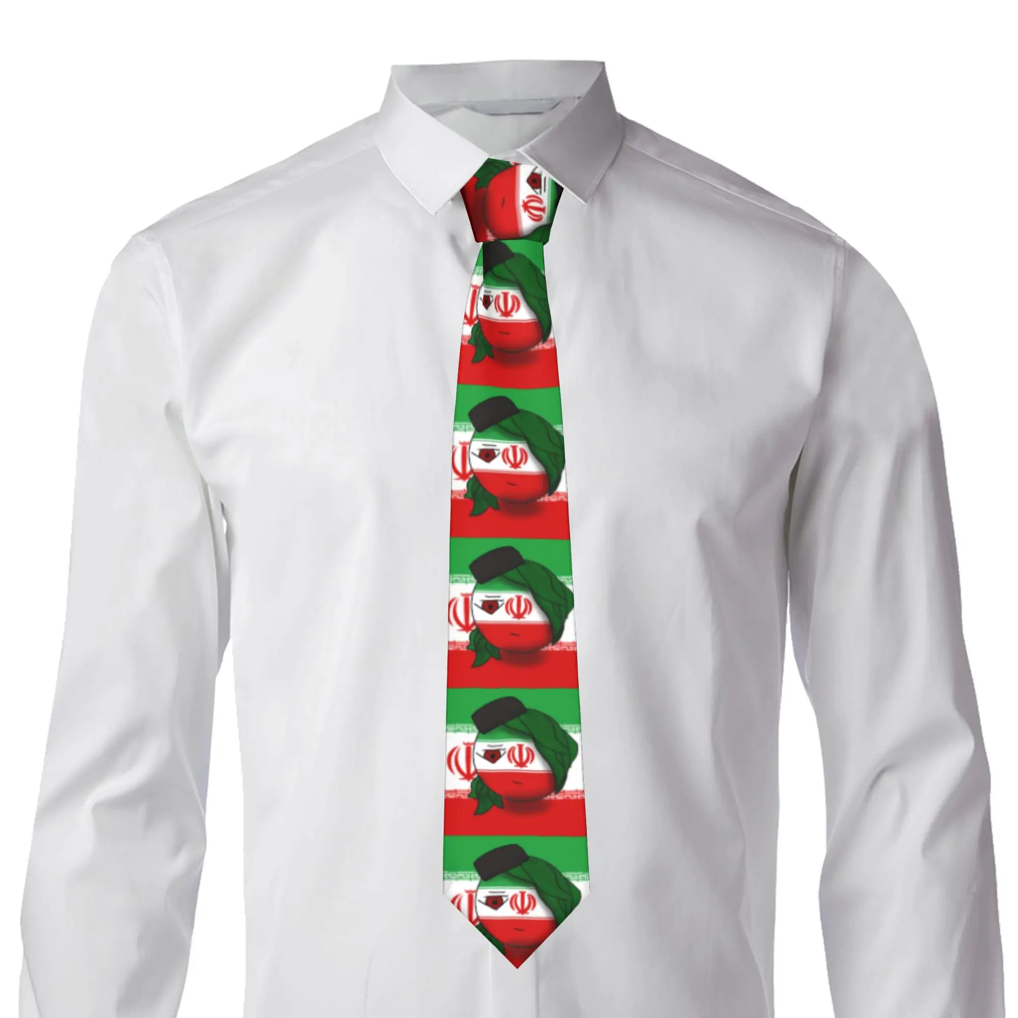 Fashion Iran Countryball Manga Artistic Style  Neck Tie Men Silk  Neckties for Office Cravat