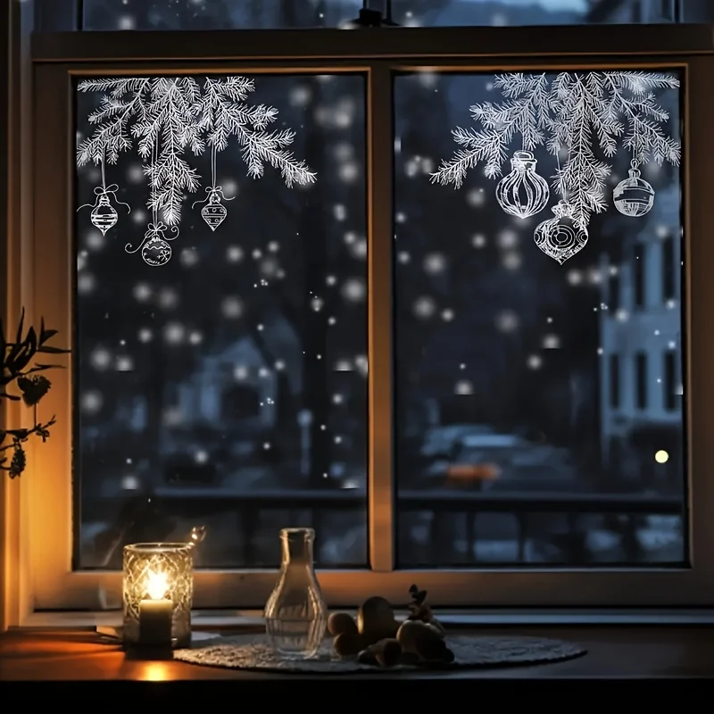 Wiederverwendbarer Weihnachts-Fensteraufkleber – doppelseitiges Schneeflocken- und Glockendesign, statische PVC-Haftung, HD-Haftfolie für die Feiertagsdekoration
