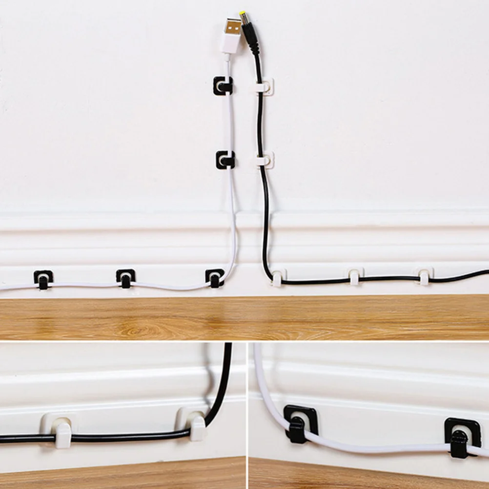 18 قطعة منظم الكابلات مشابك سلكية ذاتية اللصق لإدارة كابلات الكمبيوتر المكتبي منظم سلك السلك باللون الأسود