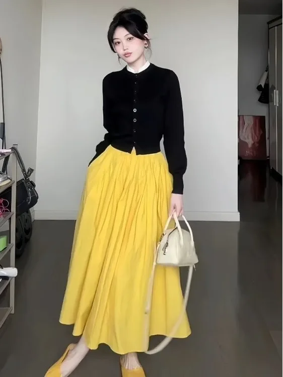 

plus Size Women's High Waist Half Body Skirt Set Autumn Winter Open Cardigan Top Fake Two-Piece Set Fashionable plus Size MM