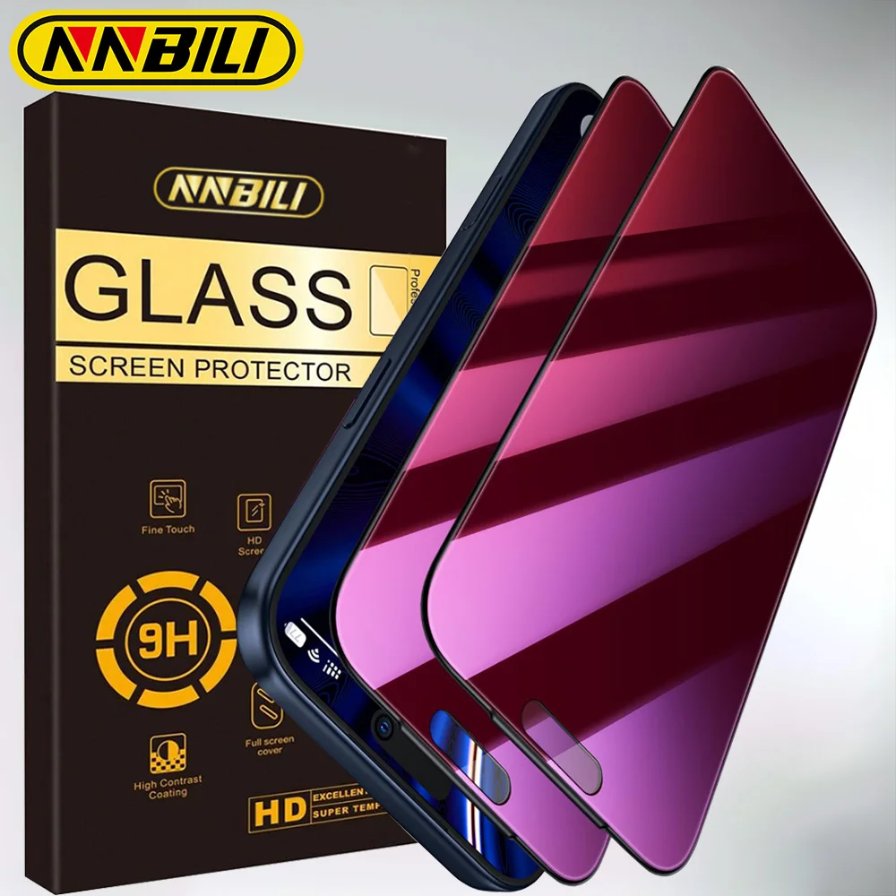 NNBILI 2er-Pack Blickschutzfolie - Lila Farbverlauf Anti-Blaulicht Augenschutz Bruchsicher Für iPhone 17 16 15 Pro Max