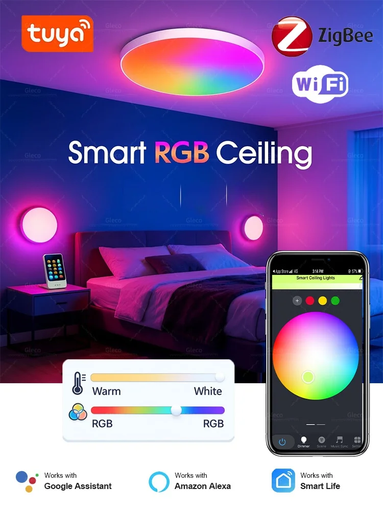 Tuya Wifi/Zigbee Decke Licht RGBCW Led-deckenleuchte Wohnzimmer Dekoration Smart Lampe Für Smart Leben APP Alexa Google hause