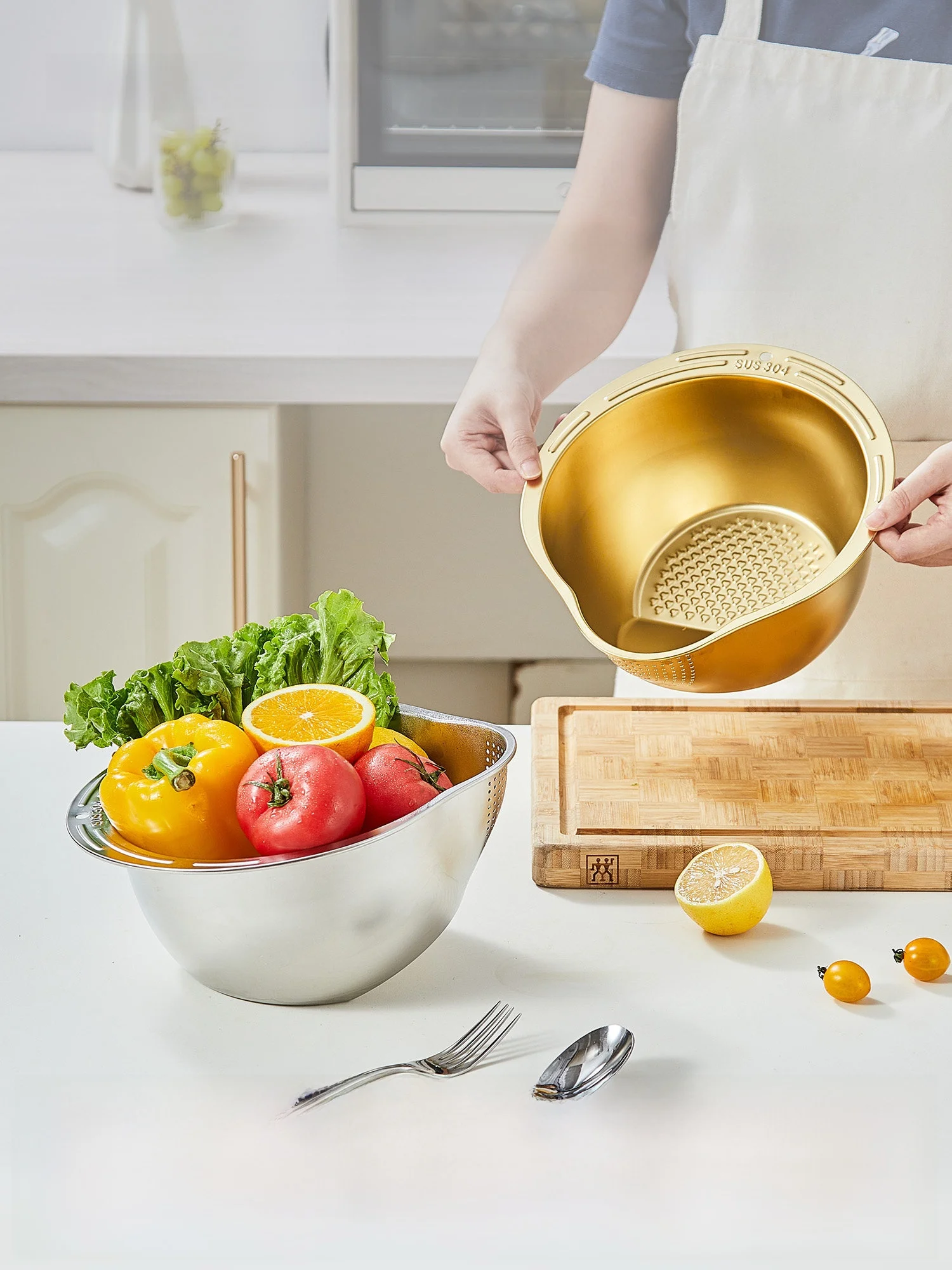 

Food ade 304 Stainl Steel Water Drain Basket Kitchen Sink Vegetable Waing Basin Rice Cleaning Tool Carote Brand