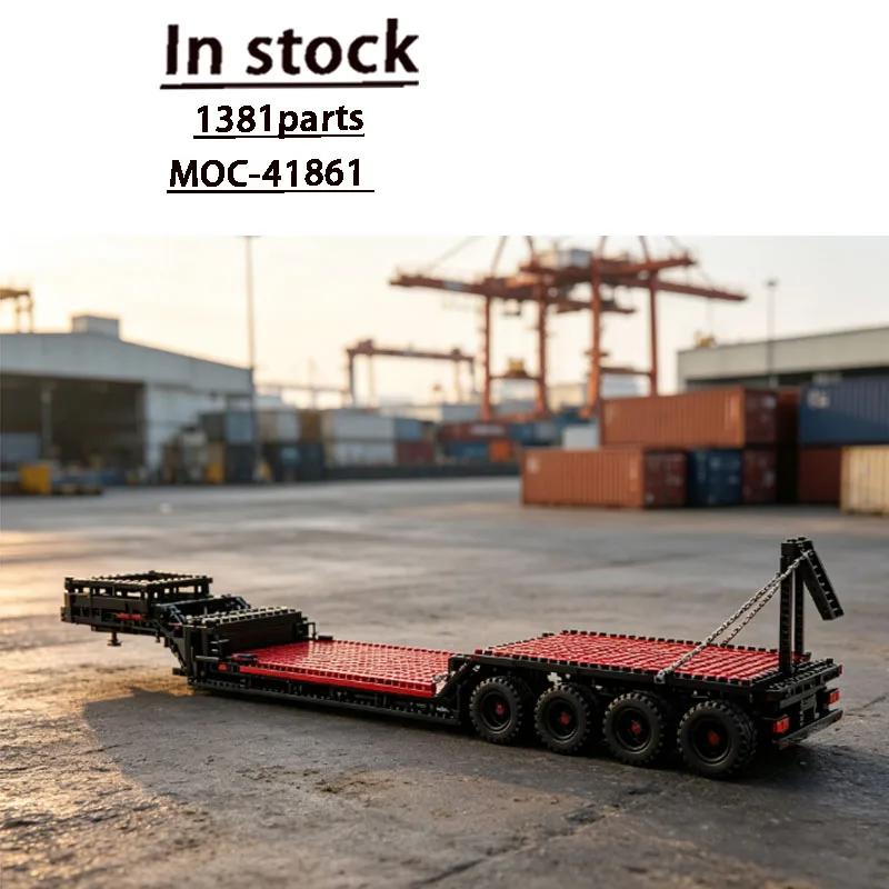 MOC-41861 Cargo Transport Low Load Flatbed Trailer Building Blocks Model 1381 Parts MOC Creative Boys Kids Birthday Toy Gifts