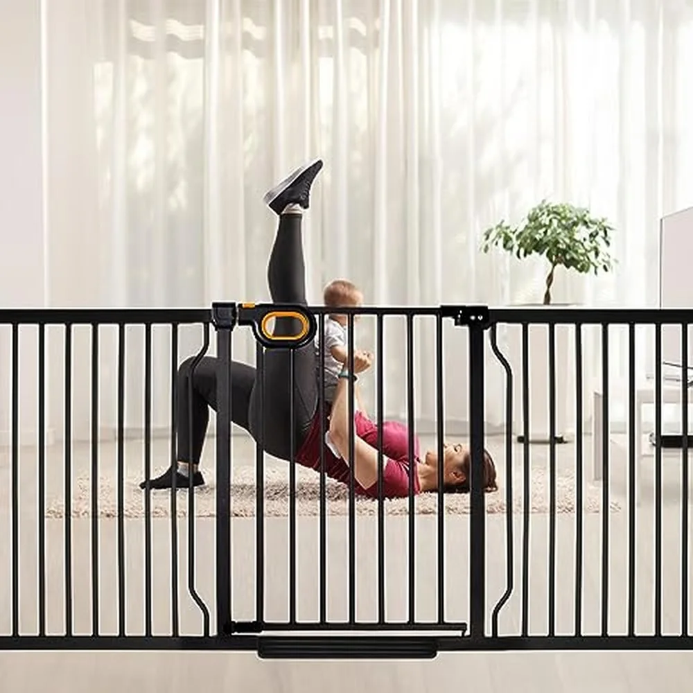 75 to 85 Inch Extra Wide Baby Gate with Door for Stairs Doorways