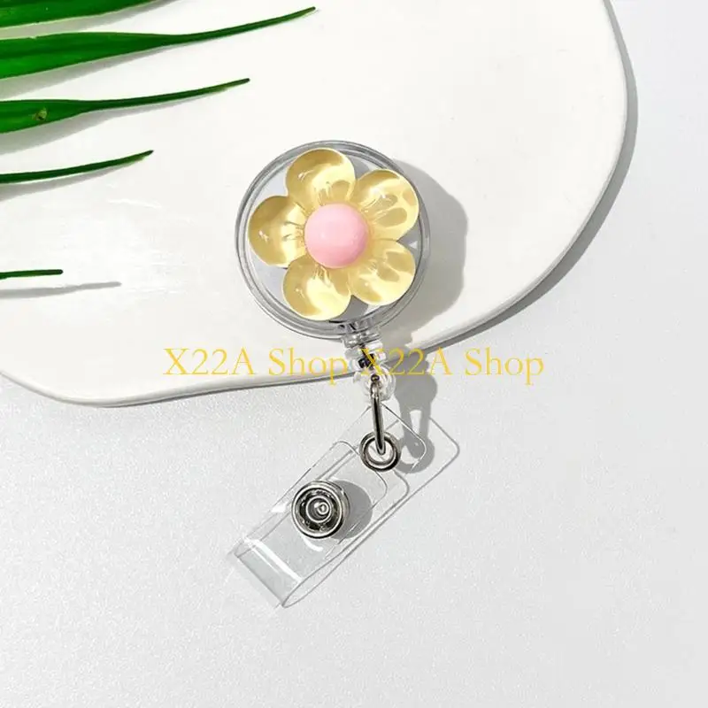 Unique Auto Retract Badge Reel With Flower Decoration Adjustable Back Clip For Identity Card Holder Sturdy Acrylic Office Use