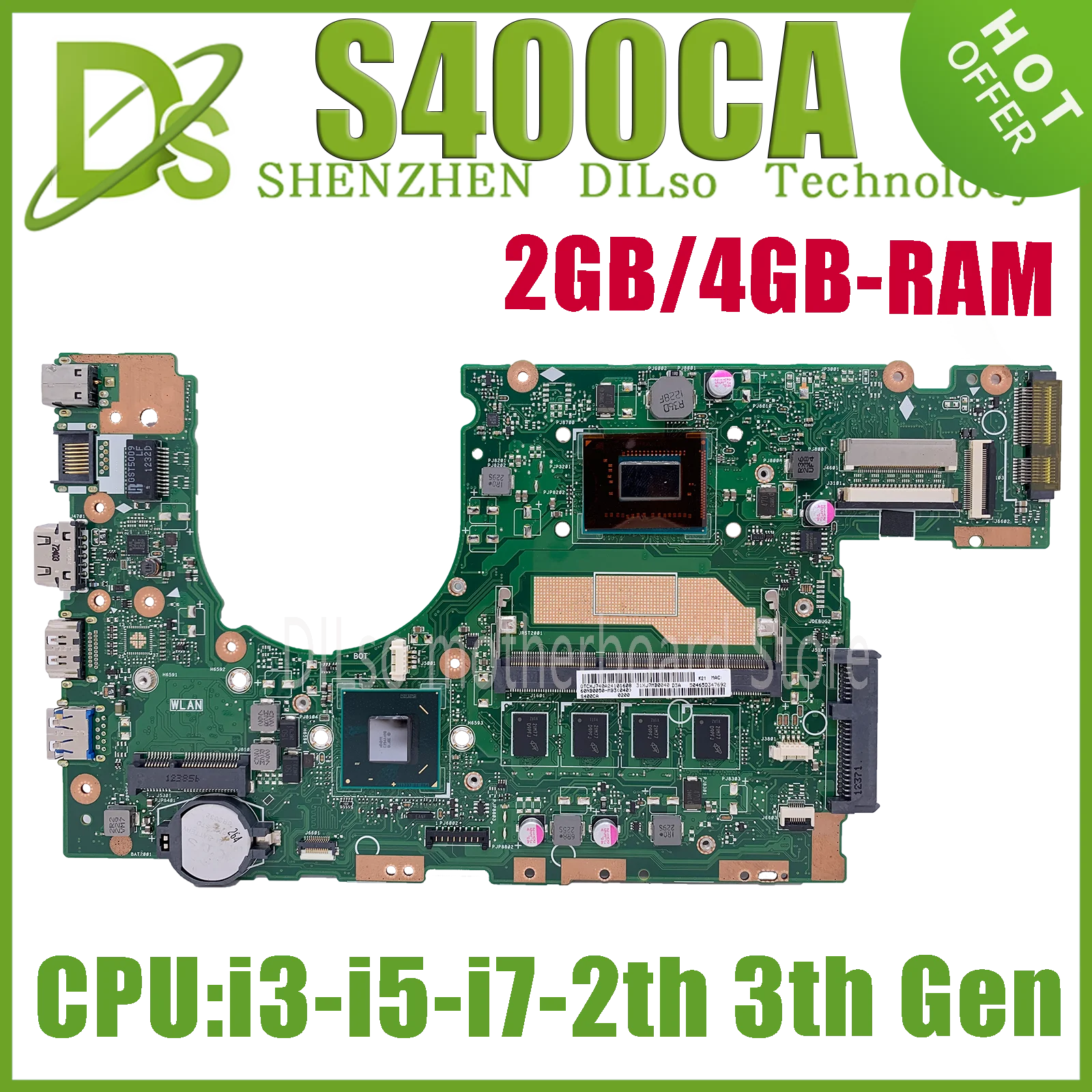 KEFU S400CA  Mainboard  For ASUS S500CA S400C S500C S400 S500 Laptop Motherboard Tested 100% Work I3 I5 I7-3th/2th CPU 2G/4GB