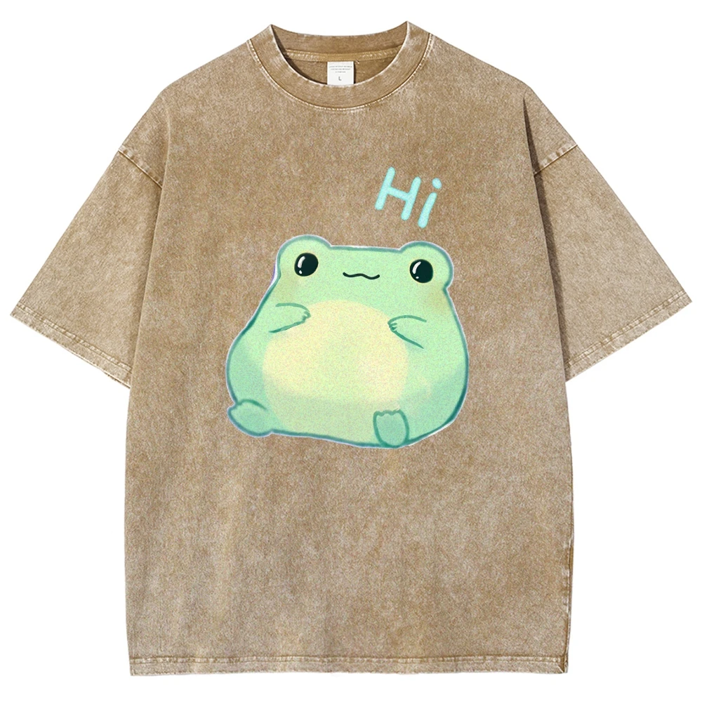 تي شيرت نسائي صيفي برسومات Y2K 100% سرير مغسول كبير الحجم مناسب مع نمط علامة مائية لطيف على شكل ضفدع قابل للتخصيص #3