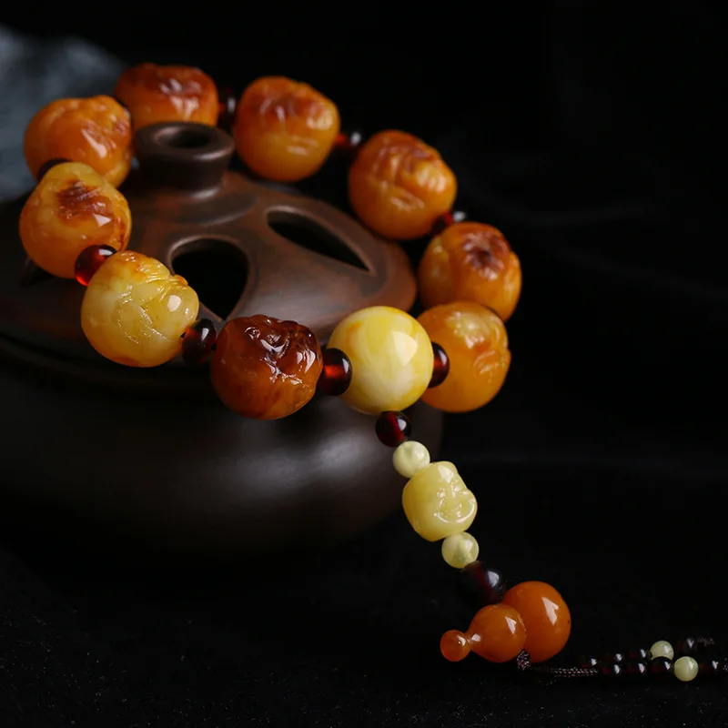 Live Broadcast Chicken Oil Yellow Old Beeswax Amber Barrel Beads Bracelet Unoptimized Original Stone Beeswax Men and Women Buddh