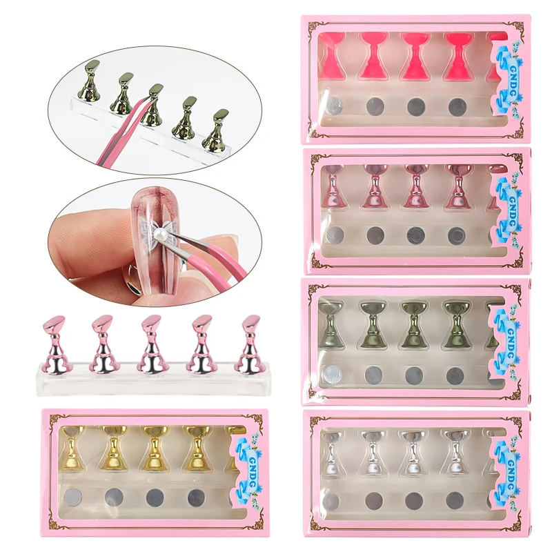5pcs Chess Pieces Magnetic Nail Tips Practice Display Stand Set Acrylic Nail Art Holder UV Gel Polish Showing Shelf Manicure