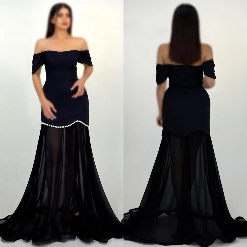 

Customized High Quality Formal Jersey Pearl Pleat A-line Off-the-shoulder Long Dresses Bespoke Occasion Dresses Sizes Available