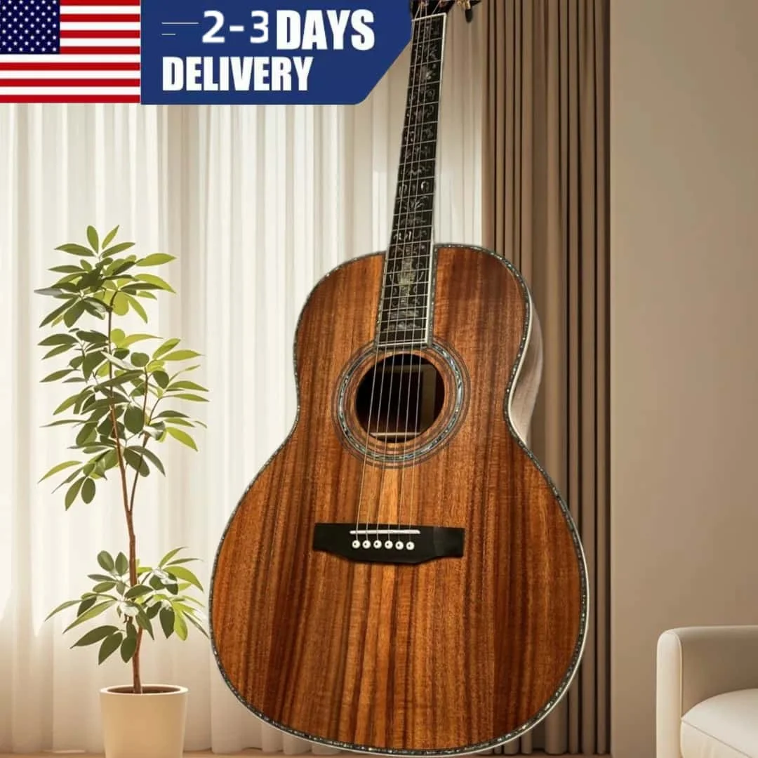 

Luxury Grade 00045 Auditorium Acoustic Guitar, Full Solid Koa Gloss Finish, Distinct Natural Wood Grain, Ebony Fingerboard, Layered Decorative Binding, US Priority Express Shipping