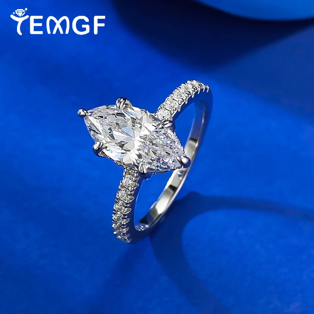 

TEMGF 2CT Marquise Cut Zircon Engagement Rings for Women 925 Sterling Silver Wedding Ring Fine Jewelry Anniversary Gifts