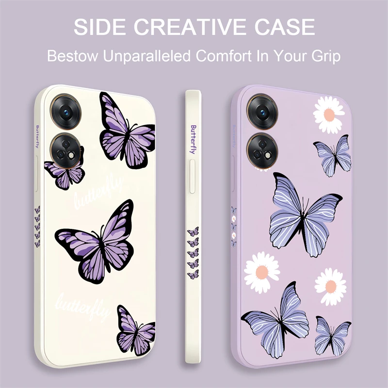 Capa colorida de telefone borboleta INS Korea, capa de silicone macia à prova de choque para OPPO Reno 8 10 Pro Plus 8T 7Z 6Z 4 5 2F Z F11 F7 F9