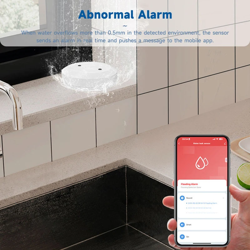 Zigbee-Sensor inteligente de fugas de agua, alarma de enlace, aplicación de monitoreo remoto, Detector de fugas de agua, funciona con Tuya Hub