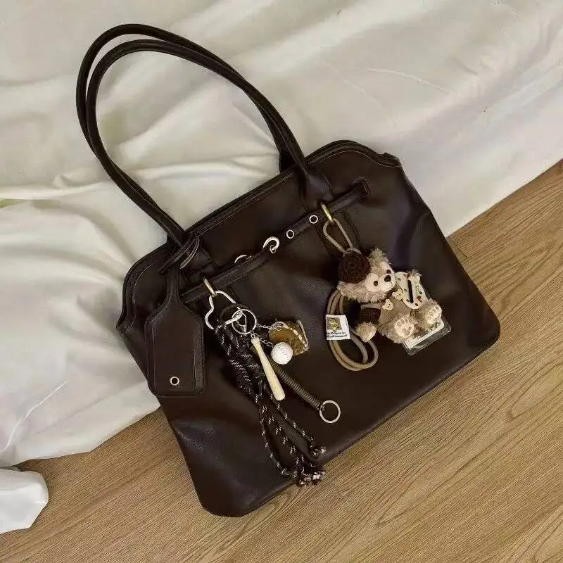 Bloom Large Capacity Brown Tote Bag Women Autumn Winter Leather Shoulder Bags Female Vintage Casual Handbag Aesthetic