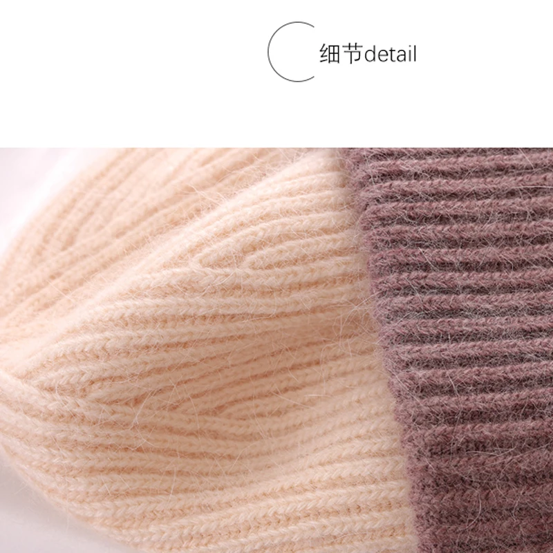 2022 Angola Fluffyy Rabbit Fur Winter Hat for Women Soft Warm  Double Color  Beanies Ski Knit Hat Outdoor Skullies Wholesale Cap