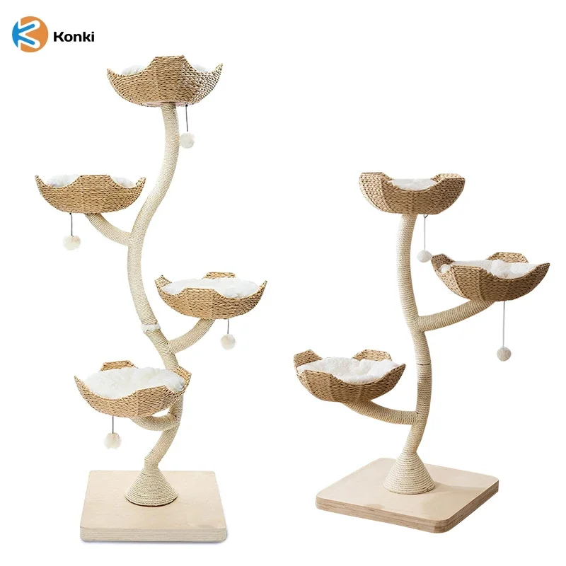 

Manufacturer wholesale Wood Sisal Large Cat Tree Scratching Tower Scratching Post Cat Condo Tower Modern Cat Climbing Tree