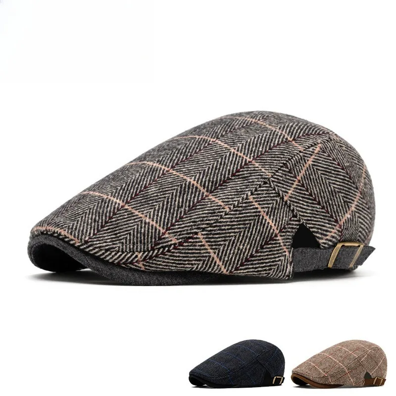 Autumn and winter casual versatile British warm beret classic striped fashionable forward hat casual duckbill hat
