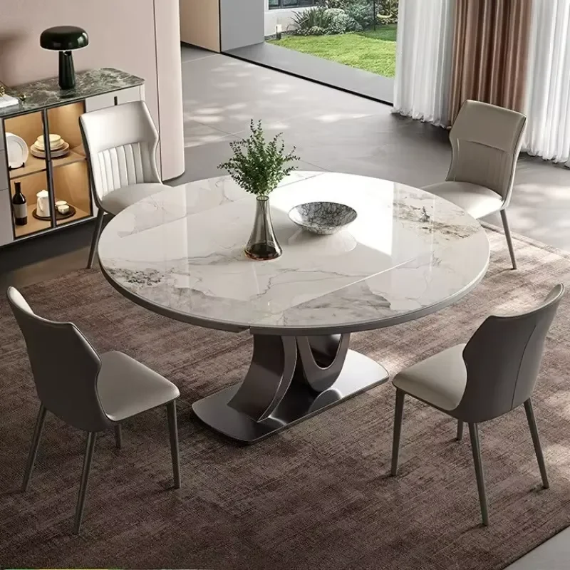 for Luxury Telescopic Folding Rock Slab Dining Table Set with 6 Chairs Modern Light Kitchen Furniture Pliante Coffee Table