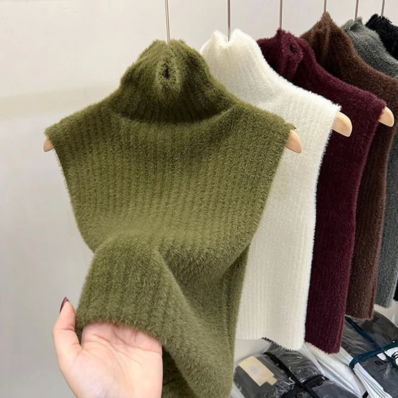 Turtleneck Sweater Vest Women Cropped Sleeveless Knitted Pullovers Jumper Vintage Solid Waistcoat Knitwear Korean Slim Tank Top