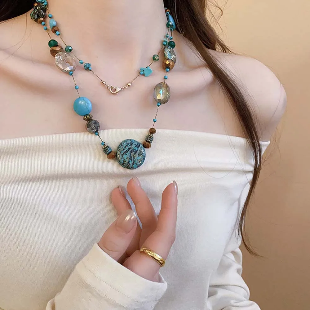 Beach Clavicle Chain Multilayer Turquoise Necklace Bohemian Style Jewelry Accessories Western Country Necklace Layered String