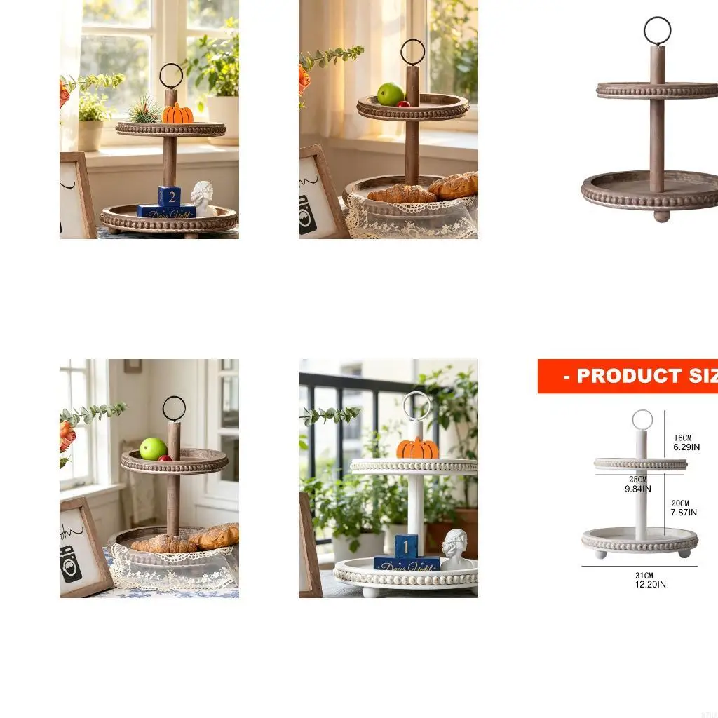 Two Level Wooden Tray Stand for Tabletop Display and Small Item Storage 87HA