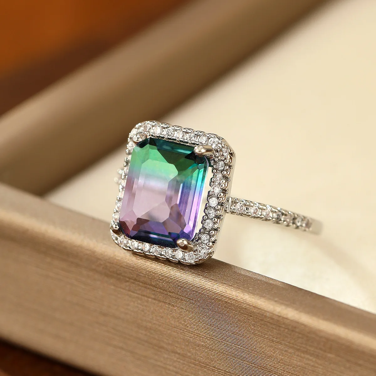 Luxury Big AAA Square Tourmaline Women 925 Sterling Silver Jewelry Princess Cut Square Tourmaline Stones Wedding Band Ring Gift