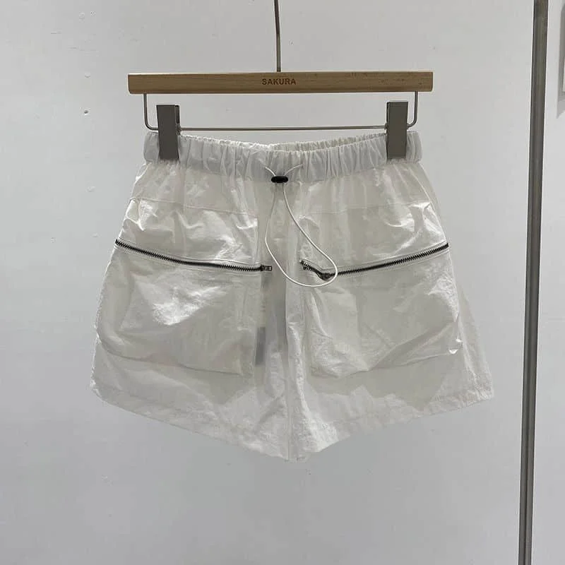 Solid Shorts Women Casual Loose Parachute A-line Wide Leg Shorts Safari Style Elastic Waist Hot Pants Streetwear Women Clothing