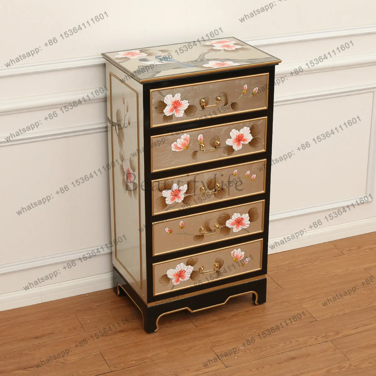 

Wudou new Chinese decorative bedroom storage cabinet solid wood living room chest of drawers