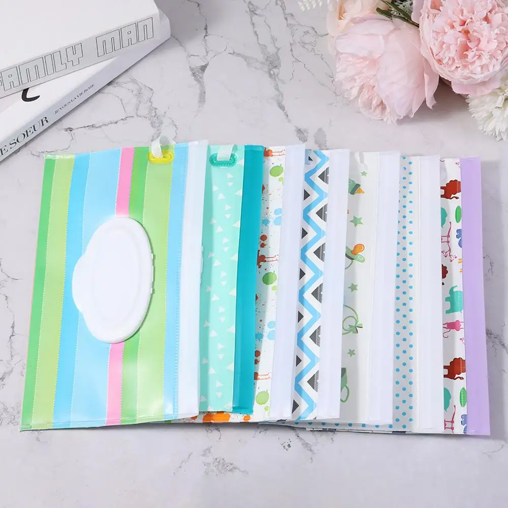 Cute Stroller Accessories Wet Wipes Bag Portable Snap-Strap Tissue Box Flip Cover Cosmetic Pouch