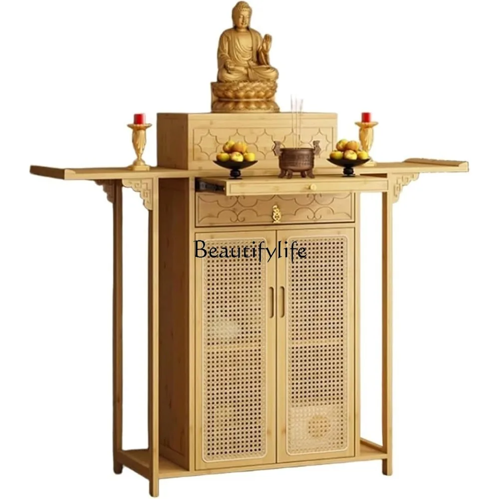 

Retro Chinese Style Altar Table with Drawers, Altar Cabinet, Meditation Table with Pull-Out Storage Board, Puja Table, for Livin