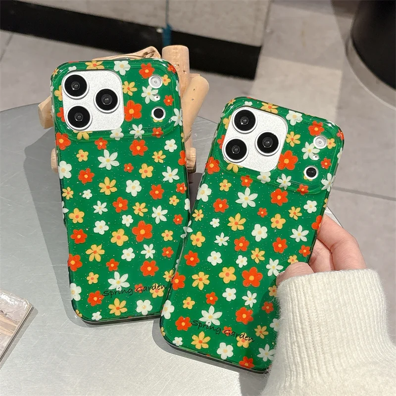 

Cute Green colored flowers Phone Case For iPhone 16 Pro 15 14 Pro Max 15 Promax Cover Stand Shockproof Cases Girl 17Promax