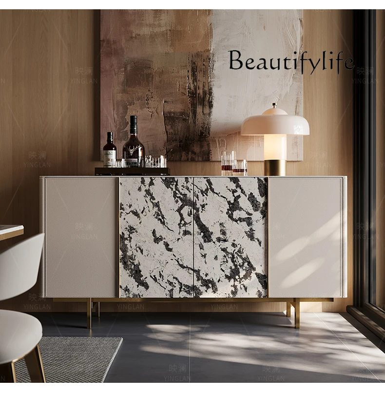 

Light luxury high-end dining side cabinet home guest restaurant Modern simple high-end luxury stone rock slab storage