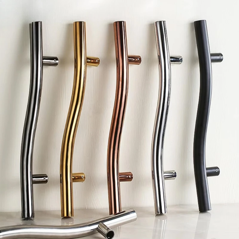 

Modern S-glass Door Handle 304 Stainless Steel Sliding Design Window Bathroom with Wood Brass Aluminum Material
