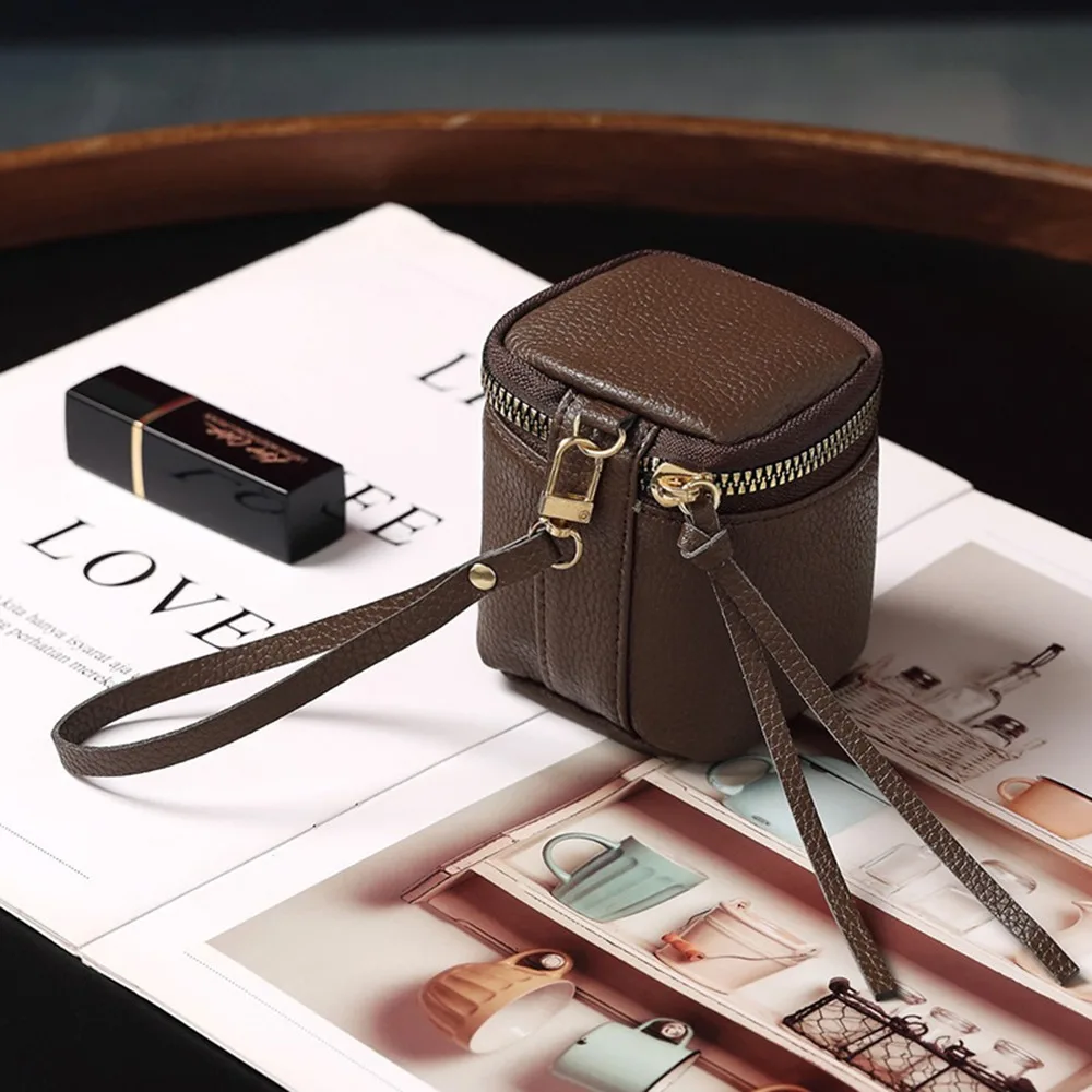 Portable Lightweight Small Square Coin Purse Waterproof Headphones Storage Makeup Bag Zipper Wallet Women