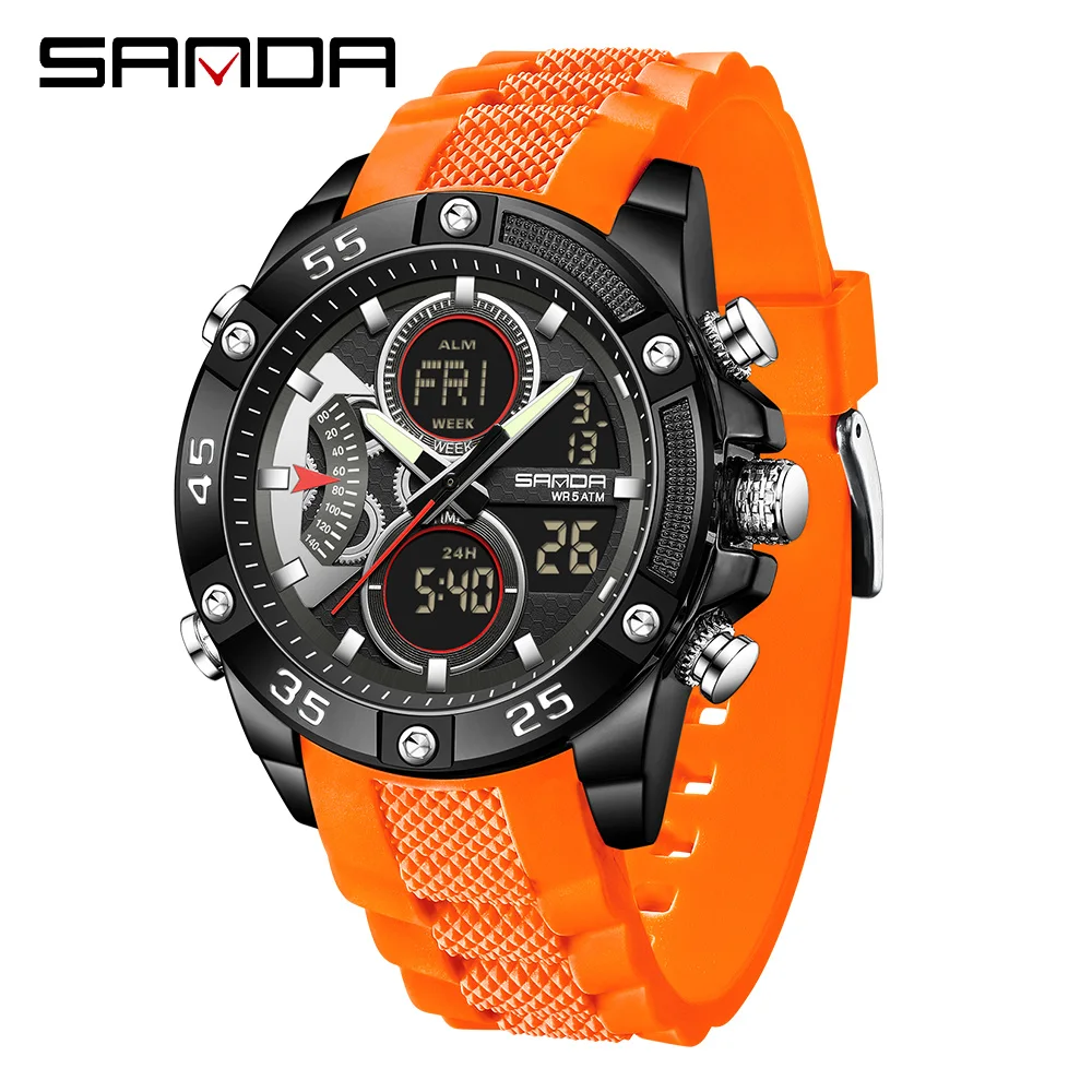 SANDA New 5104 Luxury Men's Electronic Watch With Dual Displays Waterproof And Multifunctional Men's Electronic Watch